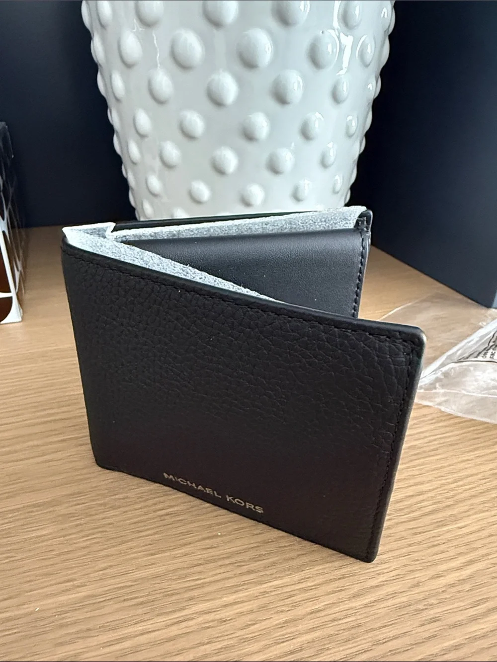Michael Kors Black Pebbled Leather Bifold Wallet with Gold Logo